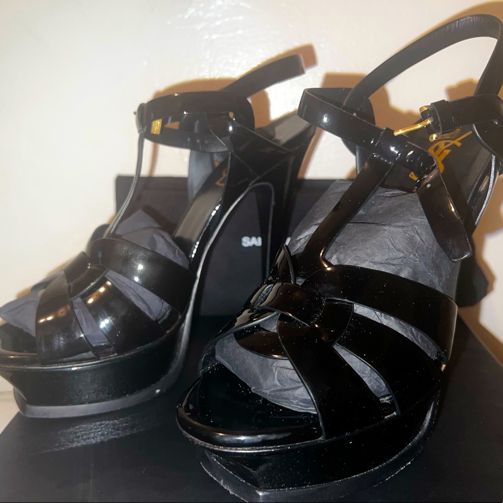 Saint Laurent Tribute Patent Platform Sandals - Picture 2 of 11